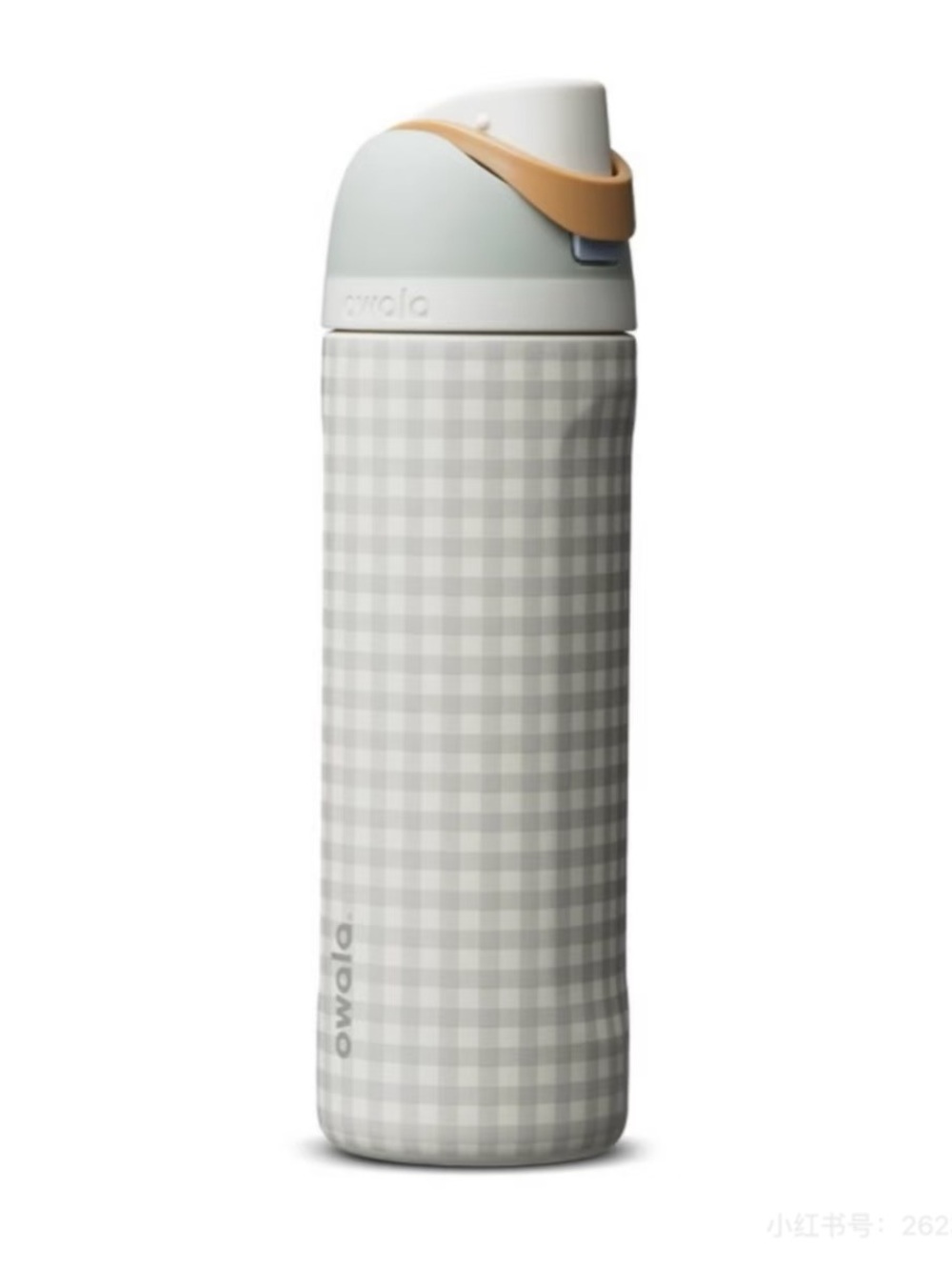 owala Cream & Tan Gingham Insulated Straw Bottle
